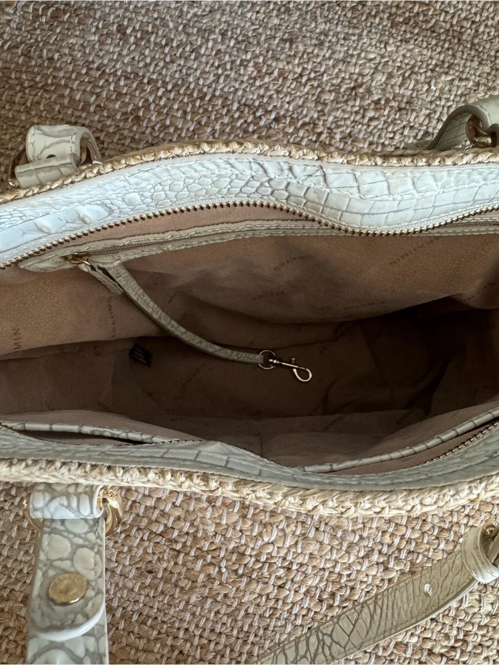 Brahmin Asher straw/white leather  shoulder bag.